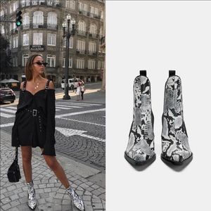Zara cowboy ankle snakeskin booties